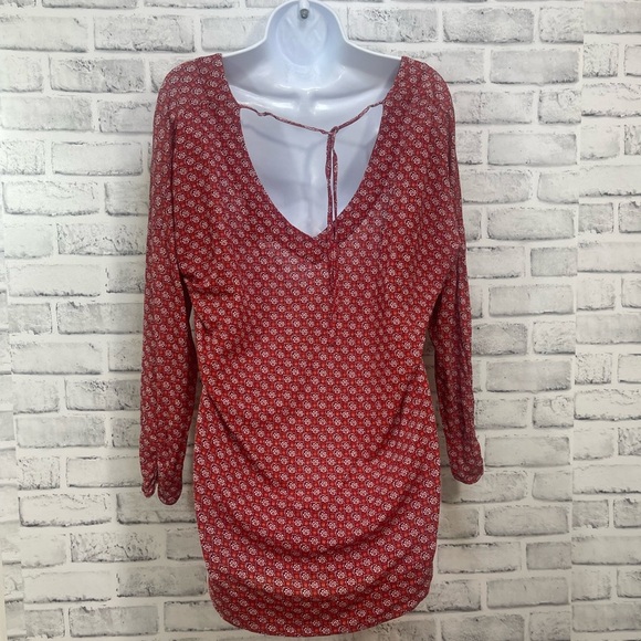 Lucky Brand Denise Tie Back Ruched Sleeves High Low Top Large - Picture 2 of 7